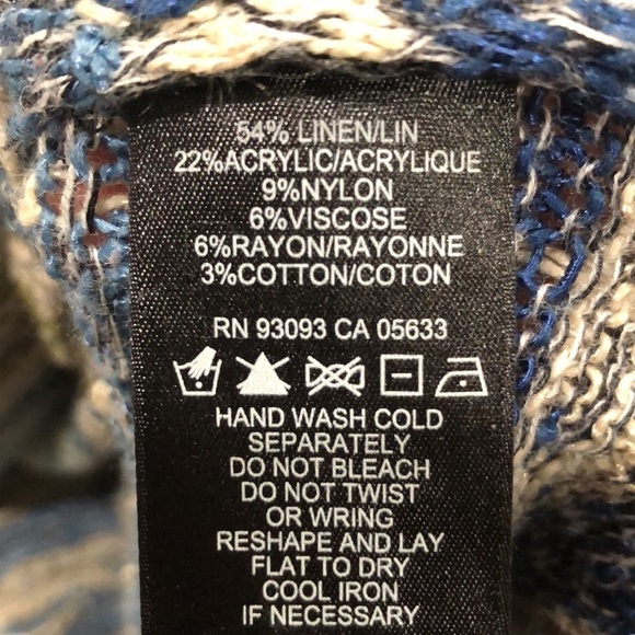 Nic + Zoe Sweater Size Large Gray Tan Blue Striped Linen Blend Pullover - Picture 7 of 10